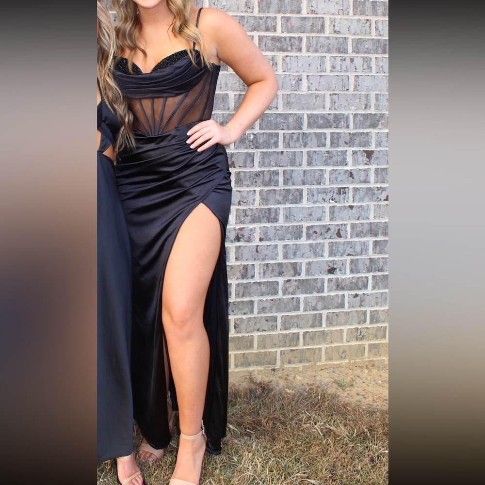 Black rhinestone corset top formal dress